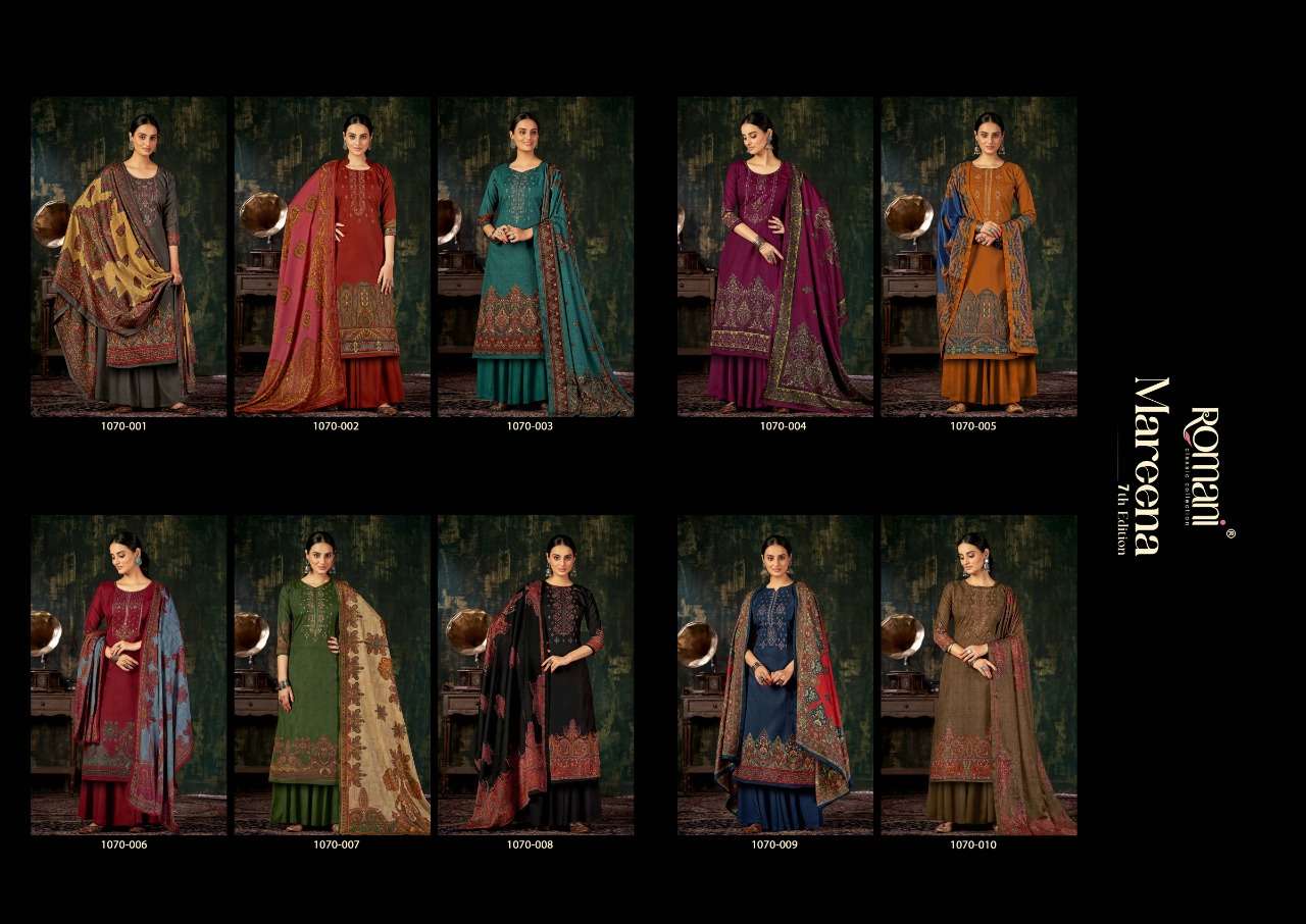 MAREENA VOL-7 BY ROMANI 1070-001 TO 1070-010 SERIES BEAUTIFUL SUITS COLORFUL STYLISH FANCY CASUAL WEAR & ETHNIC WEAR SOFT COTTON PRINT DRESSES AT WHOLESALE PRICE